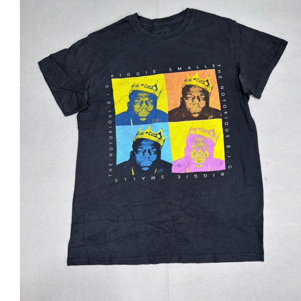 The Notorious BIG Biggie Smalls Pop Art Crown Graphic T-Shirt Black Small